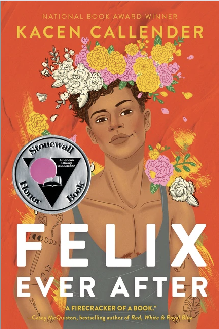 The book cover, an illustration of a person with flowers in their hair