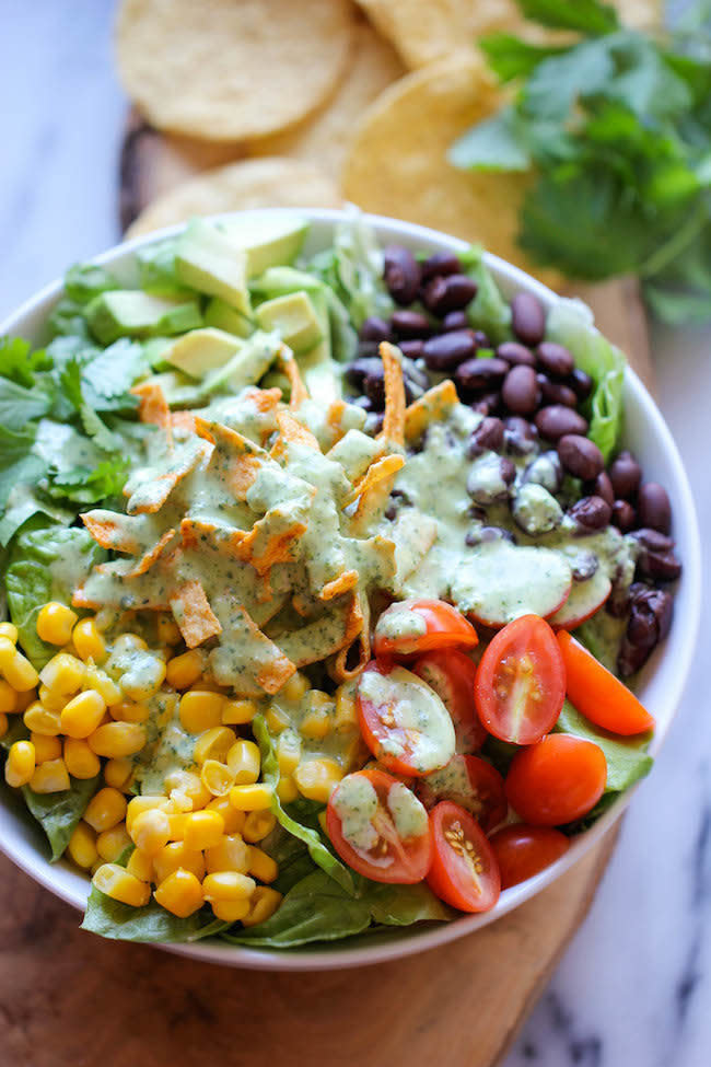 <strong>Get the <a href="http://damndelicious.net/2014/01/10/southwestern-chopped-salad-cilantro-lime-dressing/" target="_blank">Southwestern Chopped Salad with Cilantro Lime Dressing recipe</a> from Damn Delicious</strong>