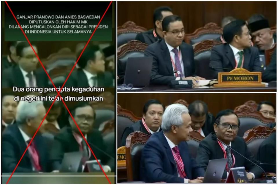 <span>Screenshot comparisons of the false post (left) and the Kompas TV footage (top and bottom right)</span>