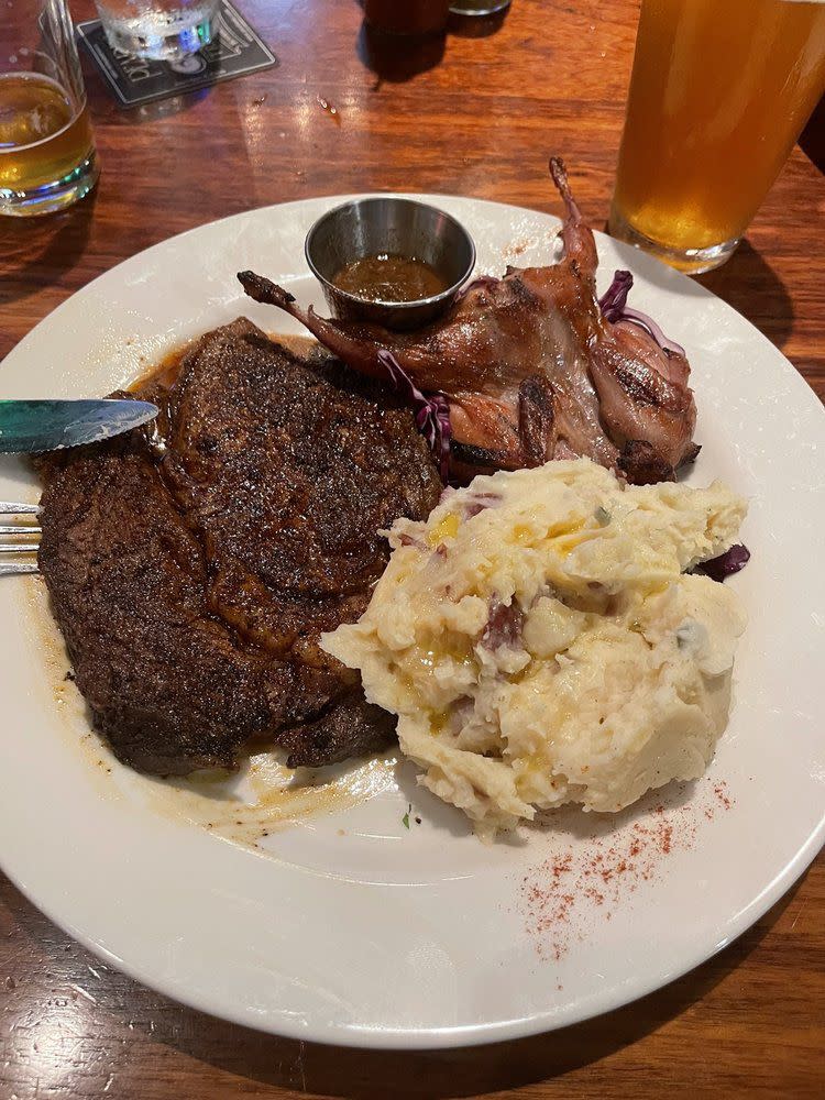 Trapper's Fishcamp and grill blackened Prime Rib and quail Oklahoma City, Oklahoma