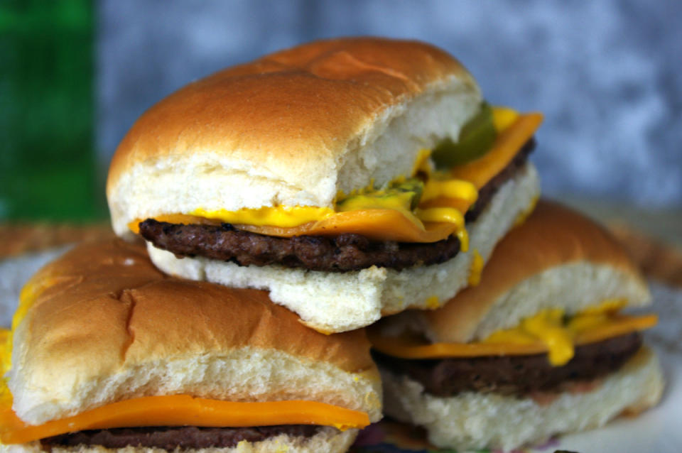 <p>No matter what, DO NOT forget the pickle.</p><p><strong>Get the recipe:</strong> <a href="/1066280/sheagoldstein/copycat-white-castle-burgers/" data-ylk="slk:Copycat Krystal (or White Castle) Burgers;elm:context_link;itc:0;sec:content-canvas" class="link "><strong>Copycat Krystal (or White Castle) Burgers</strong></a></p>