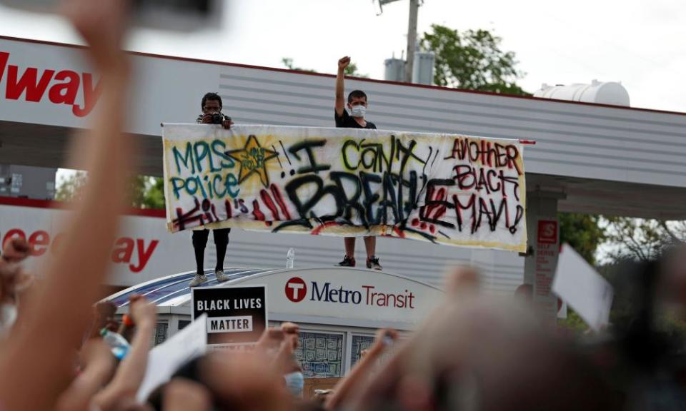 Protesters demonstrate in Minneapolis.