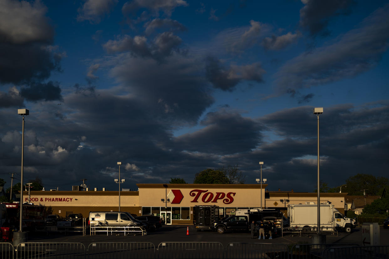 The Tops market was the site of a fatal shooting of 10 people in a historically Black neighborhood of Buffalo. (Kent Nishimura/Los Angeles Times via Getty Images)