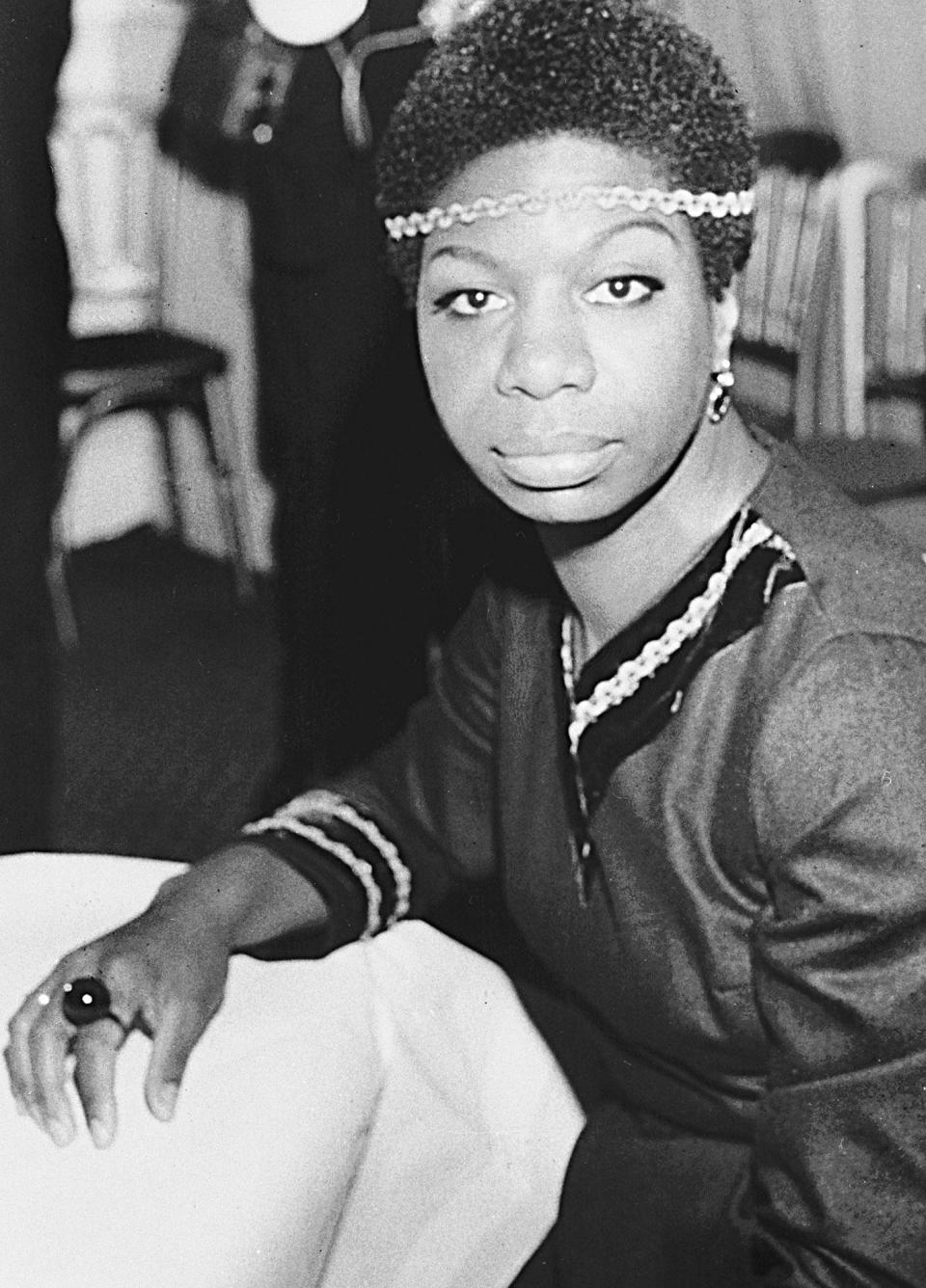 Jazz singer Nina Simone is shown in London on Dec. 5, 1968, photo.  Simone's deep, raspy, forceful voice made her a unique figure in jazz and later helped define the civil rights movement.