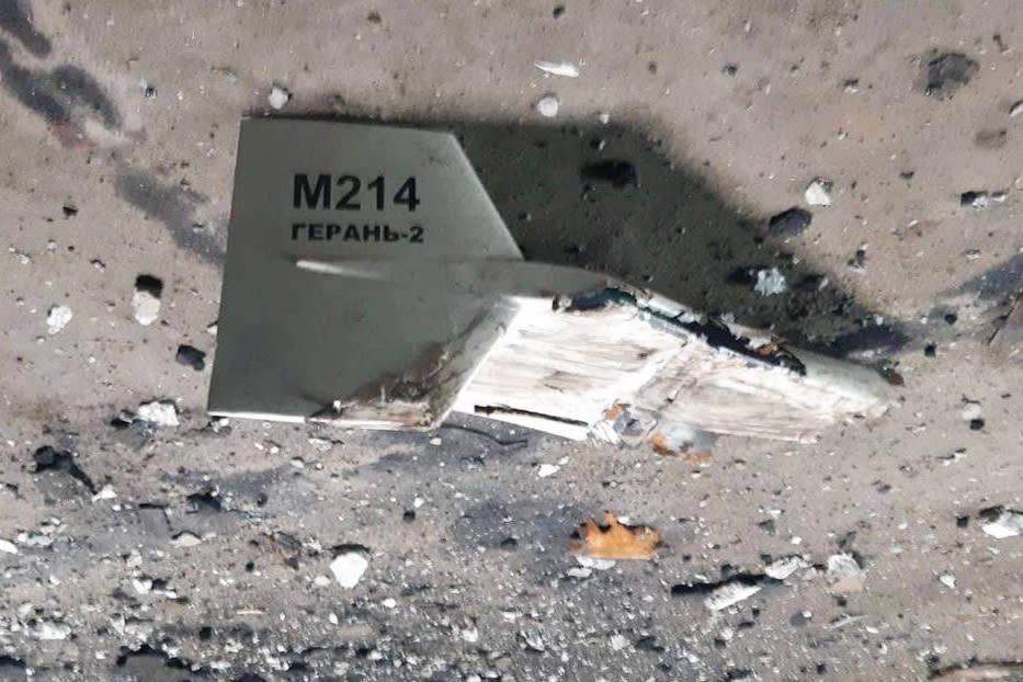 Ukraine's defense ministry released images of what it described as an Iranian Shahed-136 attack drone, shot down near Kupiansk in September.  (Defense of Ukraine / Twitter)