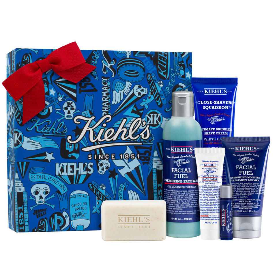 <p>Help the men on your list refuel with this kit from Kiehl's featuring face wash, shave cream, and more. </p><p>Buy it <a rel="nofollow noopener" href="http://www.kiehls.com/ultimate-man-full-body-refueling-set/KHL086.html?cgid=holiday-gifts-him&dwvar_KHL086_size=Gift+Set#start%3D5%26cgid%3Dholiday-gifts-him" target="_blank" data-ylk="slk:here;elm:context_link;itc:0;sec:content-canvas" class="link ">here</a> for $62.</p>