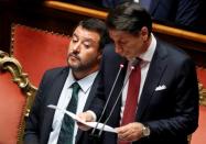 FILE PHOTO: Italian Prime Minister Giuseppe Conte addresses the upper house of parliament over the ongoing government crisis, in Rome