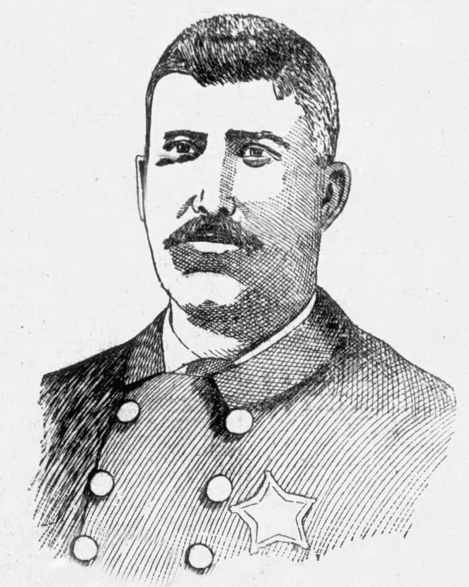 The dashing Captain Curtis Turner. Turner arrested Morris and Stephenson in Marion. From the Muncie Morning News, Friday, Sept. 8, 1899.