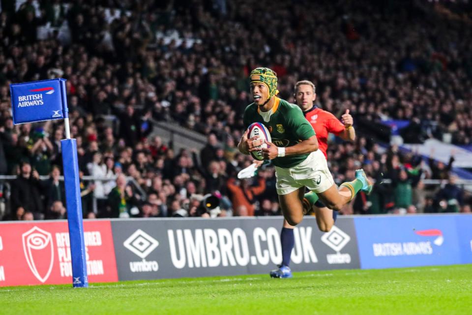 Kurt-Lee Arendse produced a brilliant finish for the Springboks’ first-half try (PA)