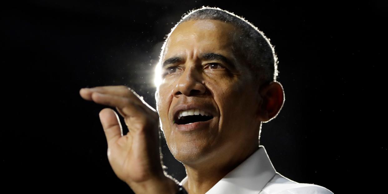 Former President Barack Obama speaks during a campaign rally for Democratic candidates in Miami in November 2018.