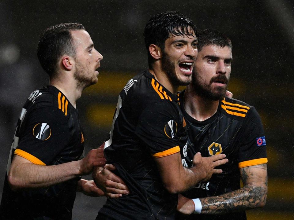 Wolves celebrate after Raul Jimenez's headed goal: Getty