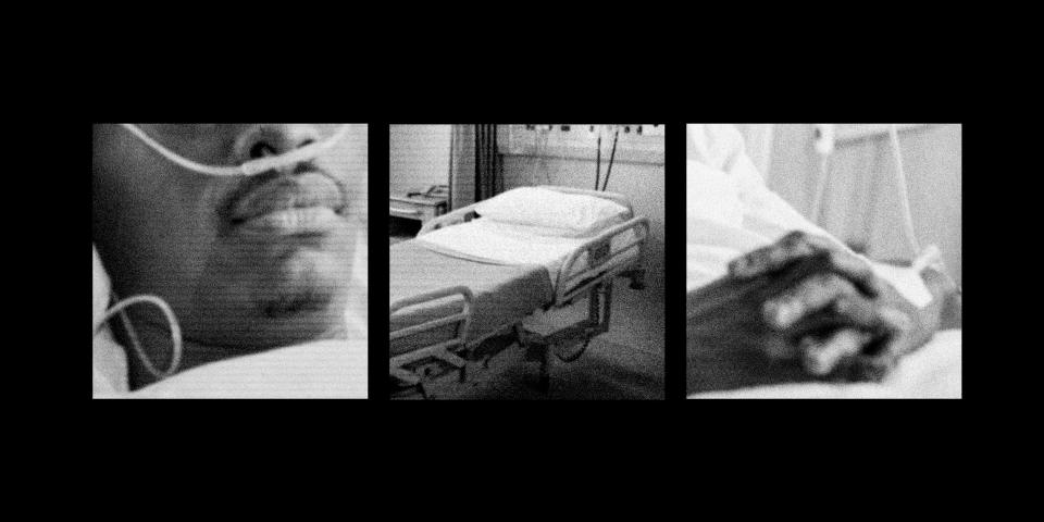 Photo Illustration: An African American bed hooked up to an oxygen tank; an empty hospital bed (NBC News; Getty Images)