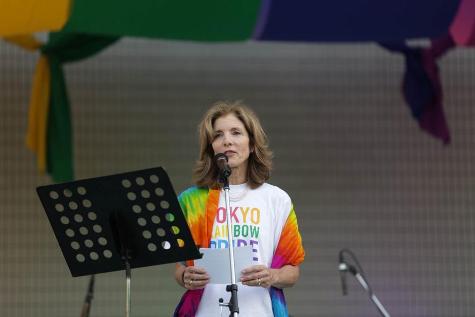 <p>Caroline Kennedy delivers a speech at the rainbow pride parade on May 8, 2016 in Tokyo, Japan. She resigned from her role as United States Ambassador to Japan in January 2017. </p>