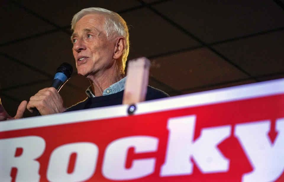 Salt Lake City mayoral candidate, former Mayor Rocky Anderson speaks during an election night party in Salt Lake City, Tuesday, Nov. 21, 2023. (Chris Samuels/The Salt Lake Tribune via AP)