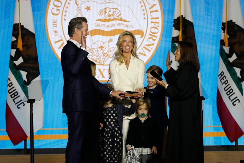 Siebel Newsom with her husband, California governor Gavin Newsom, and their children in 2019