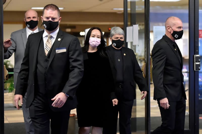 Huawei Technologies Chief Financial Officer Meng Wanzhou leaves court during a lunch break in Vancouver