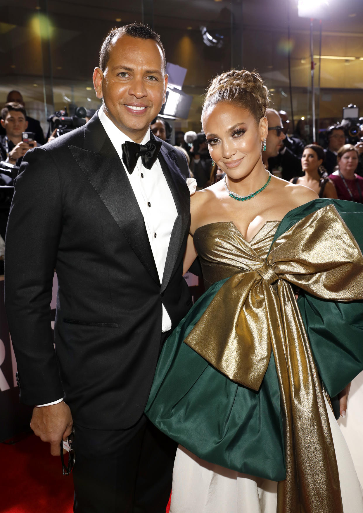 BEVERLY HILLS, CALIFORNIA - JANUARY 05: 77th ANNUAL GOLDEN GLOBE AWARDS -- Pictured: (l-r) Alex Rodriguez and Jennifer Lopez arrive to the 77th Annual Golden Globe Awards held at the Beverly Hilton Hotel on January 5, 2020. -- (Photo by Trae Patton/NBC/NBCU Photo Bank via Getty Images)