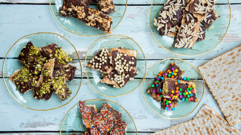 different matzo toffee flavors separated