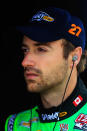 DETROIT, MI - JUNE 02: James Hinchcliffe of Canada, driver of the #27 Team GoDaddy.com Andretti Autosport Chevrolet Dallara stands in the pit box during practice for the IZOD INDYCAR Series Chevrolet Detroit Belle Isle Grand Prix on Belle Isle on June 2, 2012 in Detroit, Michigan. (Photo by Chris Trotman/Getty Images)