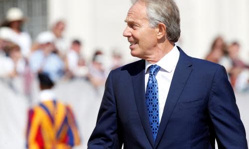 Britain's former Prime Minister Tony Blair leaves at the end of Pope Francis' Wednesday general audience in Saint Peter's square at the Vatican, September 13, 2017. REUTERS/Stefano Rellandini