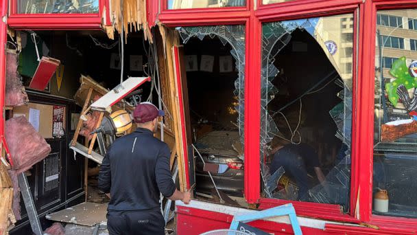 PHOTO: Damage to Ireland's Four Courts Pub in Courthouse, Arlington, Va., is pictured on Aug. 12, 2022, after it caught fire when a car crashed into it. (@RealJDenton/Twitter)