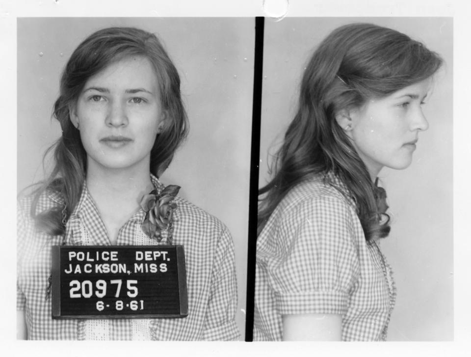 This is a June 8, 1961 Jackson Police Department file booking photograph of Freedom Rider Joan Trumpauer provided by the Mississippi Department of Archives and History from their "Mississippi State Sovereignty Commission Records" Collection. 