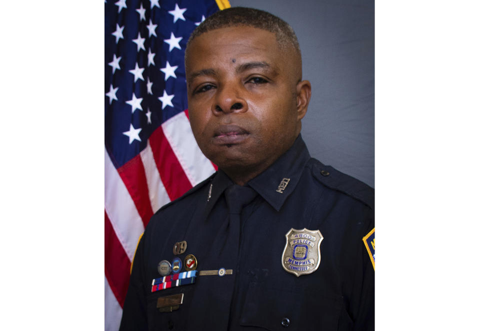 This image provided by the Memphis Police Department shows slain Memphis Police Officer Geoffrey Redd, who was honored at a funeral on Tuesday, Feb. 28, 2023 in Memphis, Tenn. Redd died Feb. 18, more than two weeks after he was wounded in a shooting inside a Memphis library. (Memphis Police Department via AP)