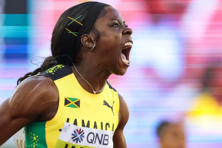 Shericka Jackson won the women's 100m final at the Jamaican Olympic athletics trials to claim her place at the Paris Games (Carmen Mandato)
