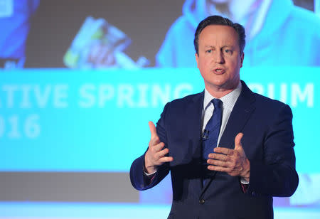 Britain's Prime Minister, David Cameron, addresses the Conservative Spring Forum in central London, Britain April 9, 2016. REUTERS/Kerry Davies/Pool