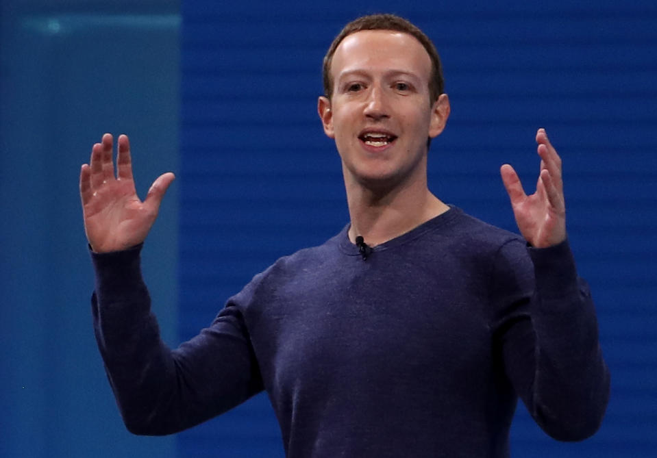 SAN JOSE, CA - MAY 01:  Facebook CEO Mark Zuckerberg speaks during the F8 Facebook Developers conference on May 1, 2018 in San Jose, California. Facebook CEO Mark Zuckerberg delivered the opening keynote to the FB Developer conference that runs through May 2.  (Photo by Justin Sullivan/Getty Images)