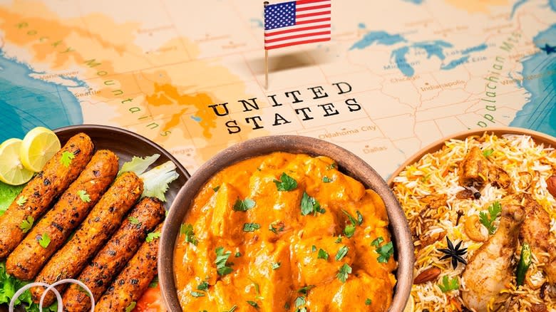 U.S. map and Indian dishes