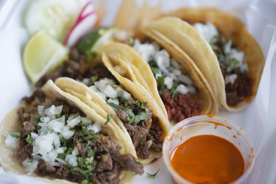 Al pastor and chorizo tacos from the Los Agavez food truck on High Street in Clintonville