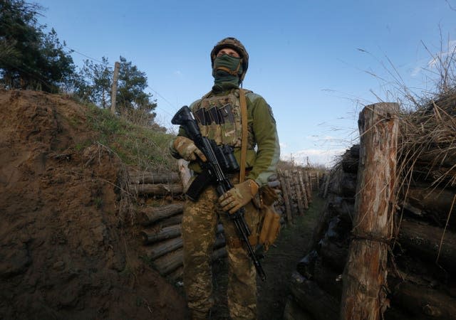 A Ukrainian soldier on the line of separation from pro-Russian rebels near Luhansk, Ukraine 