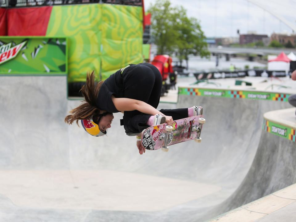 Skateboarder Brighton Zeuner at the Dew Tour in Des Moines Iowa before the olympic games