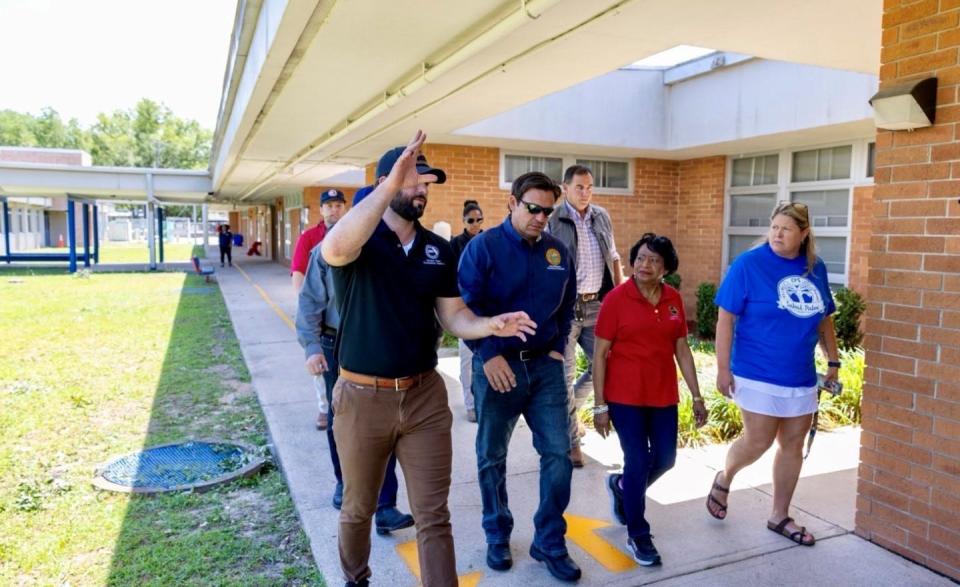 Gov. Ron DeSantis stopped by the Hope Florida bus, which was at Sabal Palm Elementary, to help those in need after the May 10 storms that devastated the capital region.