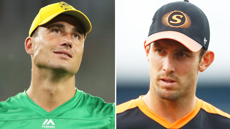 Marcus Stoinis (pictured left) was snubbed from the ODI and T20 squad, while Mitchell Marsh (pictured right) earned a recall. (Getty Images)