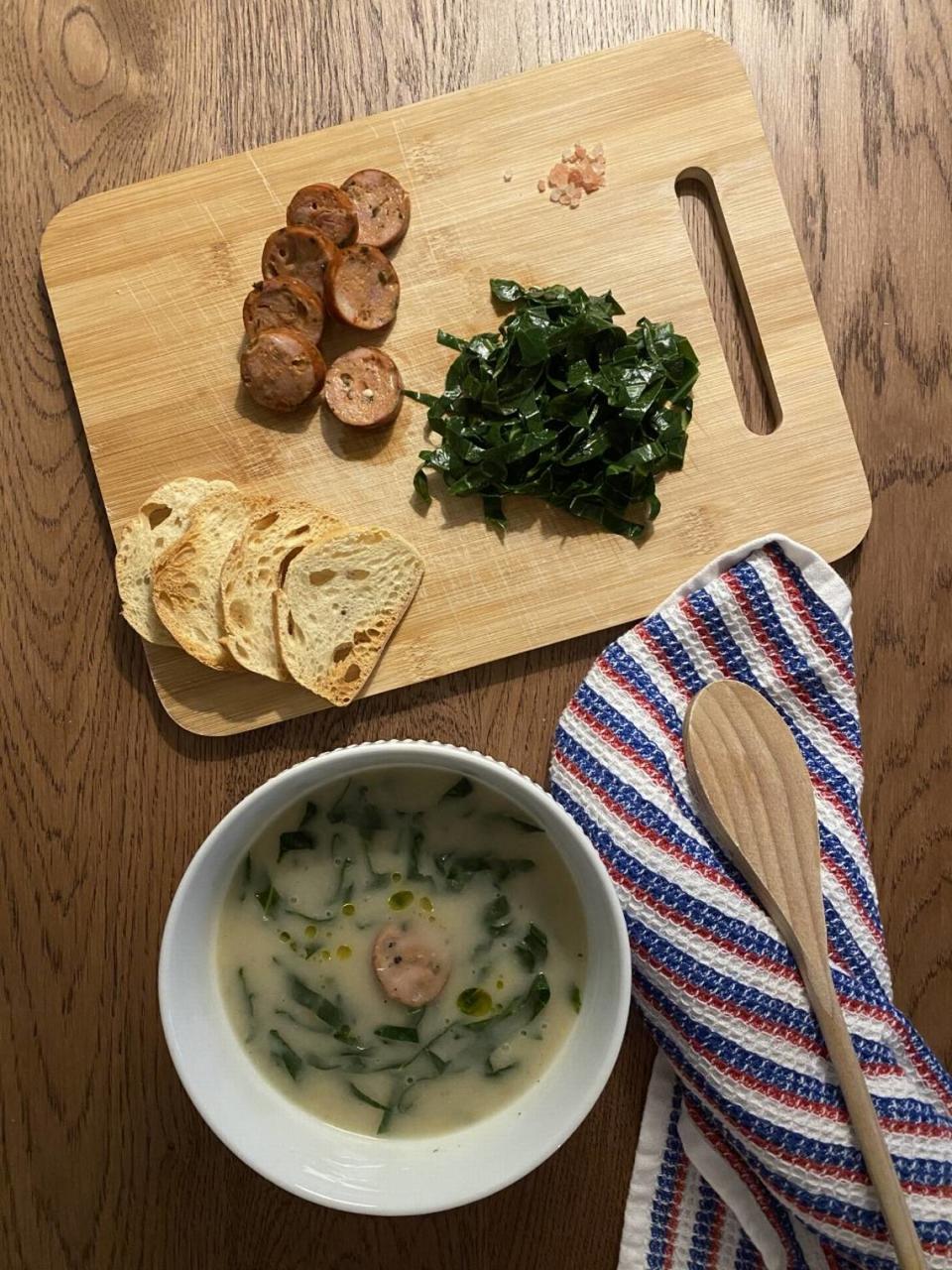 Portuguese cuisine-inspired “caldo verde” is one of the home-cooked soup options offered on the weekly What Soup menu. 