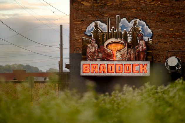 A sign on the side of the former site of Superior Motors, a shuttered high-end restaurant that closed in Braddock a year ago. The chef had been given free use of the space. (Photo: Justin Merriman for HuffPost)