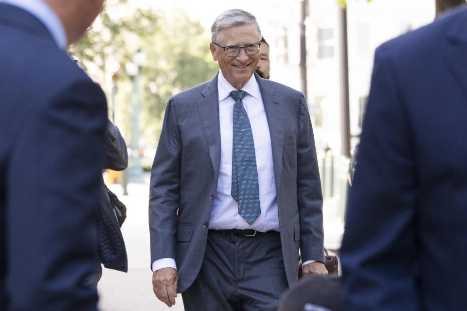 Microsoft co-founder Bill Gates arrives for a closed-door gathering of leading tech CEOs to discuss the priorities and risks surrounding artificial intelligence and how it should be regulated, at Capitol Hill in Washington, Wednesday, Sept. 13, 2023. (AP Photo/Jacquelyn Martin)