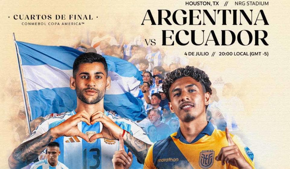 Argentina vs. Ecuador por los cuartos de final de la Copa América. Imagen tomada de X @CopaAmerica