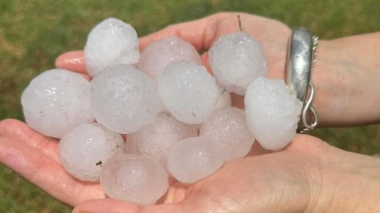 Residents of Rutherford in NSW posted photos of massive hail stones after a storm swept through the town on Boxing Day in 2023. Picture: Supplied