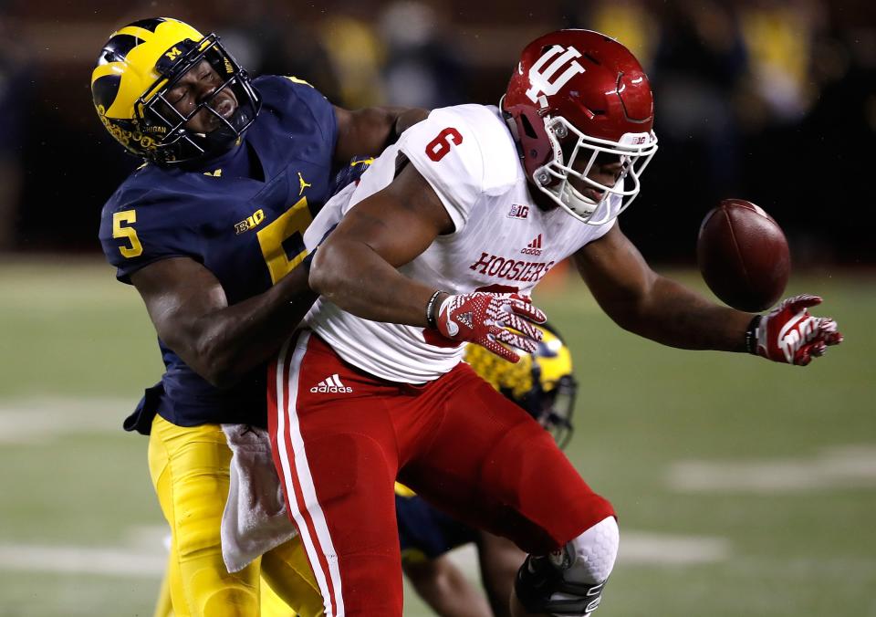 Camion Patrick (No. 6) played two seasons at Indiana before being granted a medical hardship. (Photo by Gregory Shamus/Getty Images)