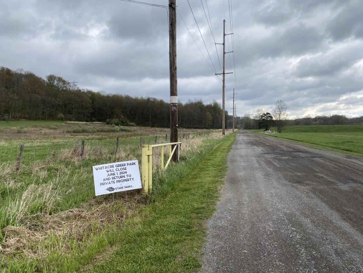 Whitacre Greer Park in Rose Township will no longer be managed by Stark Parks beginning in June. A sign by the entrance of the park says it will return to private property.