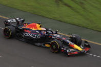 Red Bull driver Max Verstappen of Netherlands races his car during a practice session ahead of the Australian Formula One Grand Prix at Albert Park in Melbourne, Friday, March 31, 2023. (AP Photo/Asanka Brendon Ratnayake)