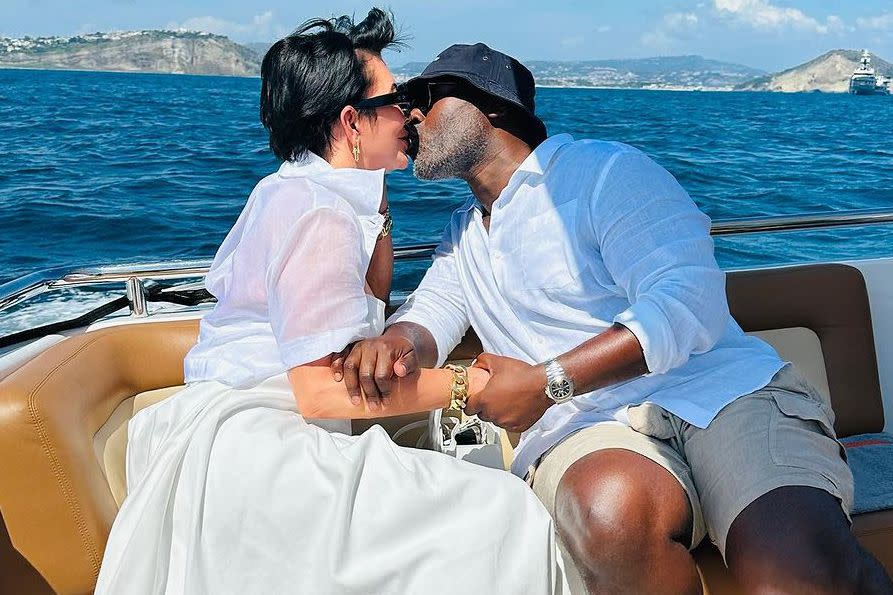 <p>Kris Jenner/Instagram</p> Kris Jenner Kisses Corey Gamble in Romantic Vacation Snap