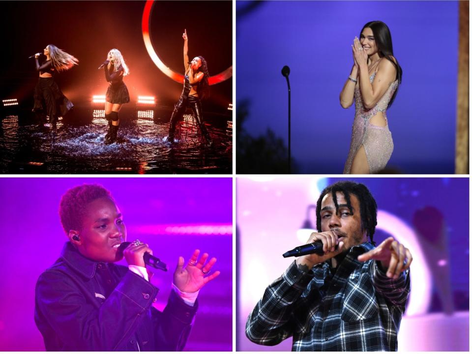 <p>Top left clockwise: Little Mix, Dua Lipa, AJ Tracey and Arlo Parks</p> (Shutterstock)