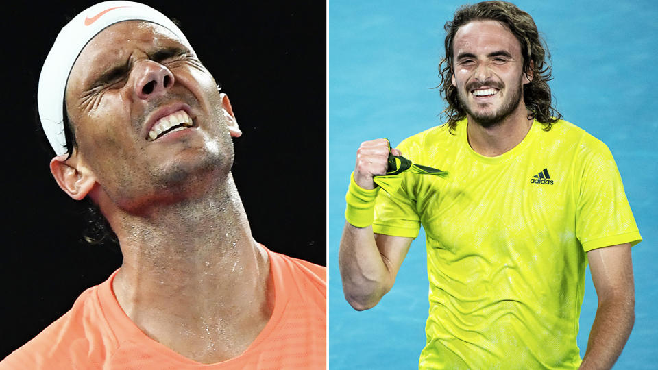 Stefanos Tsitsipas and Rafael Nadal, pictured here in action at the Australian Open.