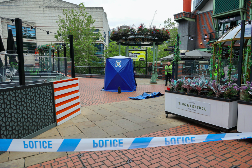 Emergency services rushed to the scene at Birmingham's Brindleyplace and took Matthew Carroll to hospital. (SWNS)