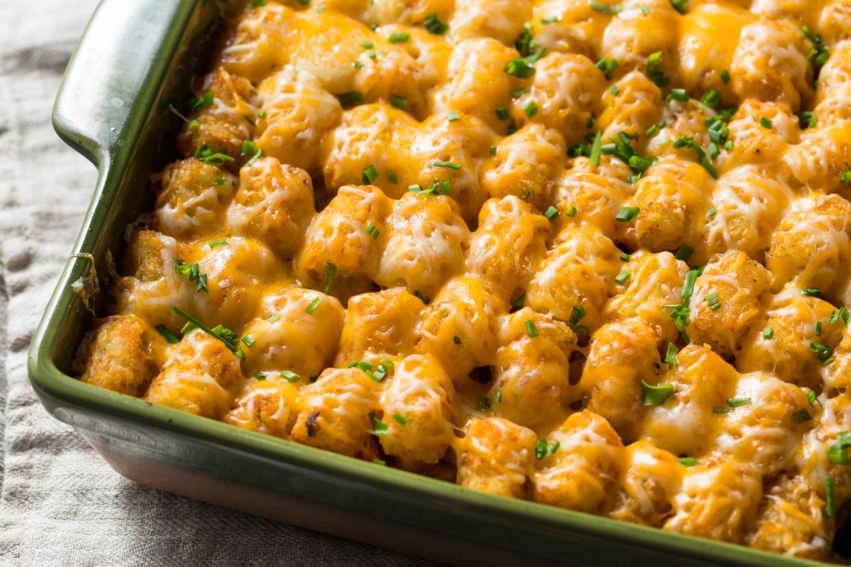 Homemade Tater Tot Hotdish Casserole with Beef and Cheese