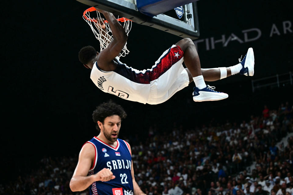 Team USA will play South Sudan and Germany in London next before beginning their Olympic schedule. (Photo by Giuseppe CACACE / AFP) (Photo by GIUSEPPE CACACE/AFP via Getty Images)